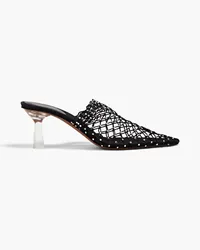 NEOUS Crystal-embellished fishnet mules - Black Black