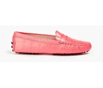 Croc-effect leather loafers - Orange