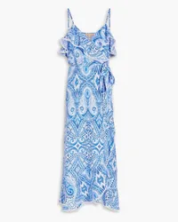 Melissa Odabash Prosperity ruffled paisley-print woven midi wrap dress - Blue Blue