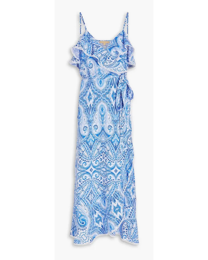 Melissa Odabash Prosperity ruffled paisley-print woven midi wrap dress - Blue Blue