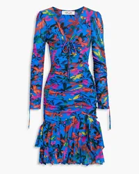 Diane von Furstenberg Rocco ruched printed stretch-mesh dress - Blue Blue