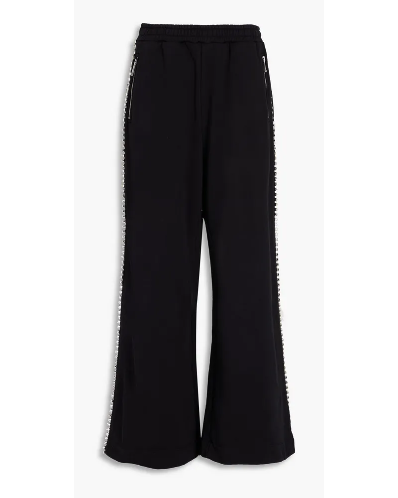 Area Crystal-embellished French cotton-terry track pants - Black Black