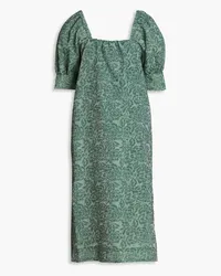 Ganni Floral-jacquard organza midi dress - Green Green