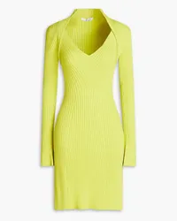 Safiyaa Nouvela layered ribbed-knit mini dress - Yellow Yellow