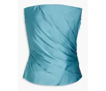 Strapless draped satin bustier top - Blue