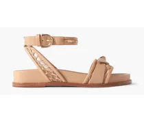 Clarita bow-detailed lace-trimmed leather sandals - Neutral