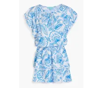 Keri guipure lace-trimmed printed voile coverup - Blue