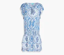 Keri guipure lace-trimmed printed voile coverup - Blue