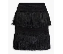 Fringed faux raffia crochet-knit mini skirt - Black