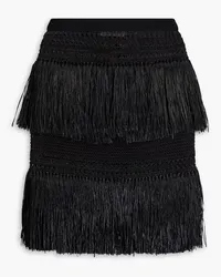 Valentino Garavani Fringed faux raffia crochet-knit mini skirt - Black Black