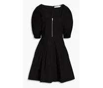 Pleated cotton and linen-blend mini dress - Black