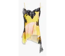 Printed lace-paneled cotton-poplin camisole - Yellow