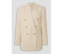 Luminosity oversized double-breasted pinstriped wool and cotton-blend blazer - White
