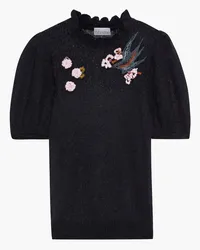 RED Valentino Embroidered pointelle-knit mohair-blend sweater - Black Black