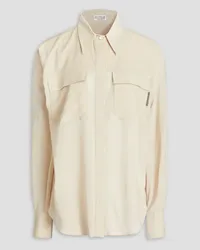 Brunello Cucinelli Bead-embellished silk crepe de chine shirt - White White