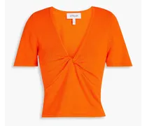 Leanna twist-front cotton-blend top - Orange
