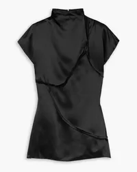 GAUCHERE Frayed paneled satin top - Black Black