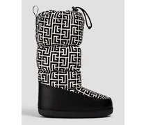 Quilted printed shell and faux leather snow boots - White