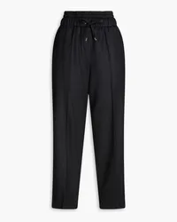 Brunello Cucinelli Satin-trimmed wool-flannel tapered pants - Black Black