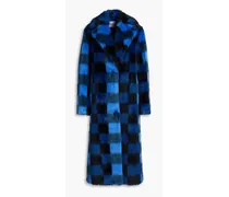 Mio checked faux fur coat - Blue
