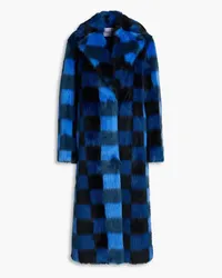 STAND Mio checked faux fur coat - Blue Blue