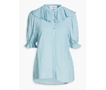 Tamaris ruffle-trimmed cotton-twill blouse - Blue