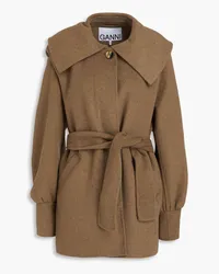 Ganni Belted wool-blend felt coat - Neutral Neutral