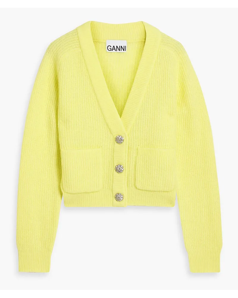 Ganni Brushed ribbed-knit cardigan - Yellow Yellow