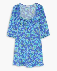 RIXO Ruffled floral-print silk crepe de chine mini dress - Blue Blue