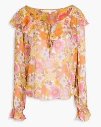 Veronica Beard Ruffled floral-print silk-crepon blouse - Orange Orange