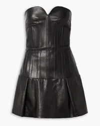 KHAITE Beryn strapless pleated leather mini dress - Black Black