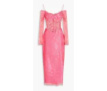 Cold-shoulder lace midi dress - Pink