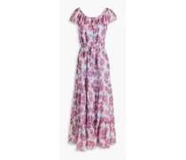 Cassie ruffled floral-print cotton and silk-blend voile maxi dress - Blue