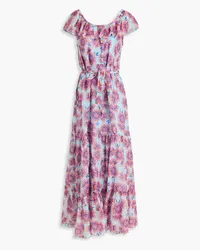 Saloni Cassie ruffled floral-print cotton and silk-blend voile maxi dress - Blue Blue