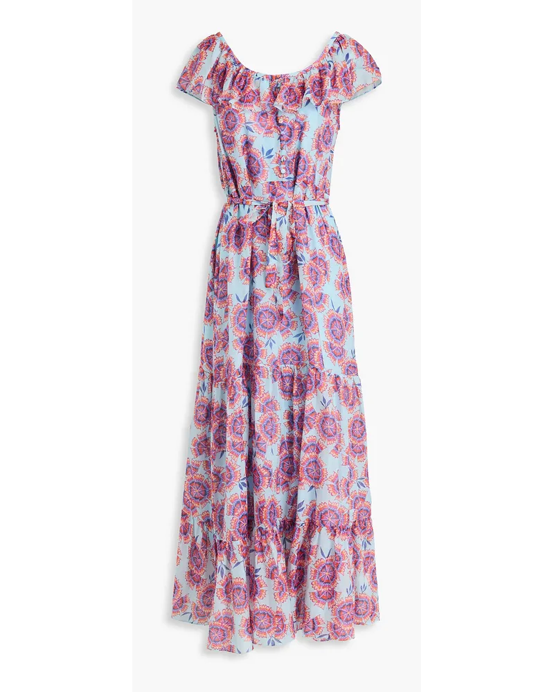 Saloni Cassie ruffled floral-print cotton and silk-blend voile maxi dress - Blue Blue