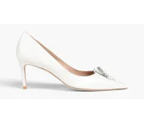 Pearl Buckle 75 embellished leather pumps - White