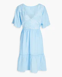 120% Lino Gathered glittered linen dress - Blue Blue