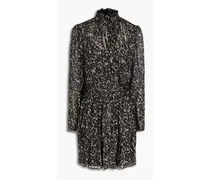 Ruched floral-print jacquard mini dress - Black