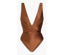 Raie wrap-effect swimsuit - Brown