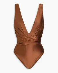 Zimmermann Raie wrap-effect swimsuit - Brown Brown