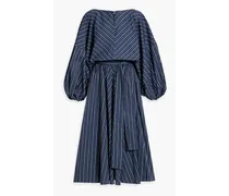 Renew belted striped cotton-poplin midi dress - Blue