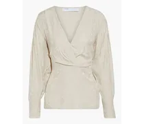 Melle wrap-effect draped satin-jacquard blouse - White