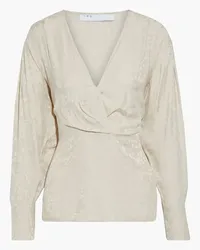 IRO Melle wrap-effect draped satin-jacquard blouse - White White