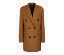 Double-breasted wool-blend twill coat - Brown