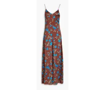 Floral-print stretch-silk satin maxi slip dress - Brown