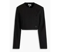 Cropped double-breasted pinstriped twill jacket - Black