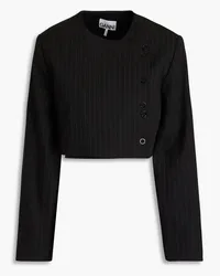 Ganni Cropped double-breasted pinstriped twill jacket - Black Black