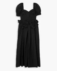 BATSHEVA Farley appliquéd cotton-poplin midi dress - Black Black