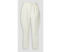Pleated cotton and wool-blend twill tapered pants - White