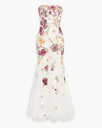 Marchesa Strapless embellished tulle gown - White White